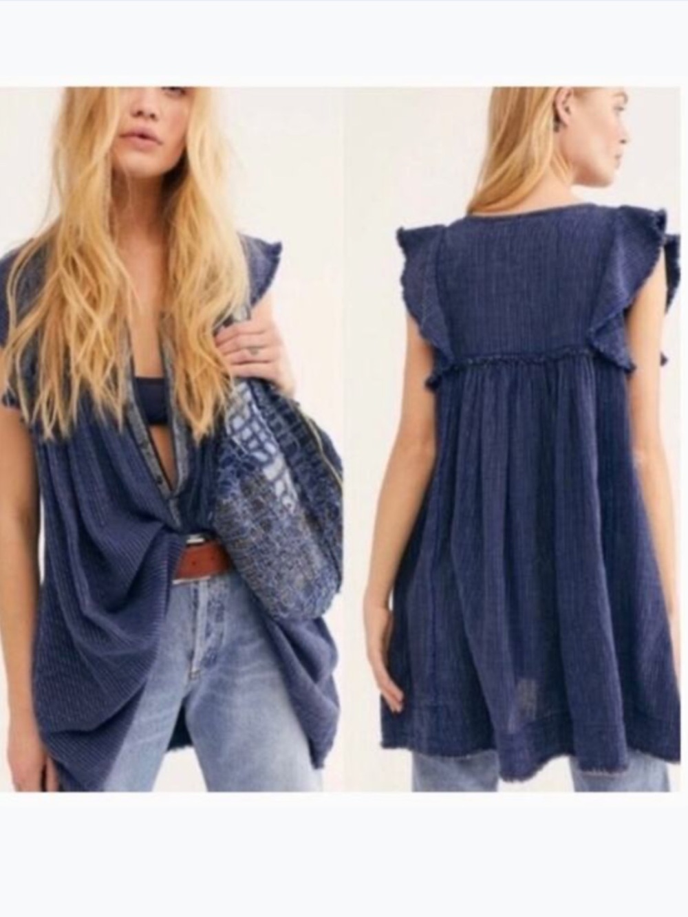 NWT Free People We The Free Blue Ridge Indigo Chambray Top Size XS